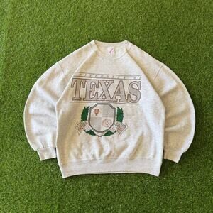 90s University Of Texas Mens White Jerzees Crewneck L